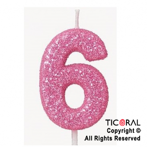 VELA NUMERAL CHICO 5.5 CM CON GIBRE ROSA NUMERO 6 x 1